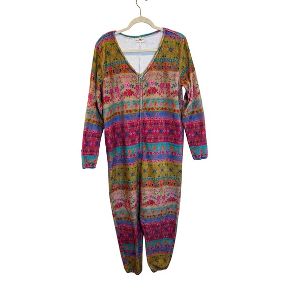 Natural Life Fleece One Piece Pajamas Jumpsuit Bright Floral Colorful Size Small - Picture 1 of 6